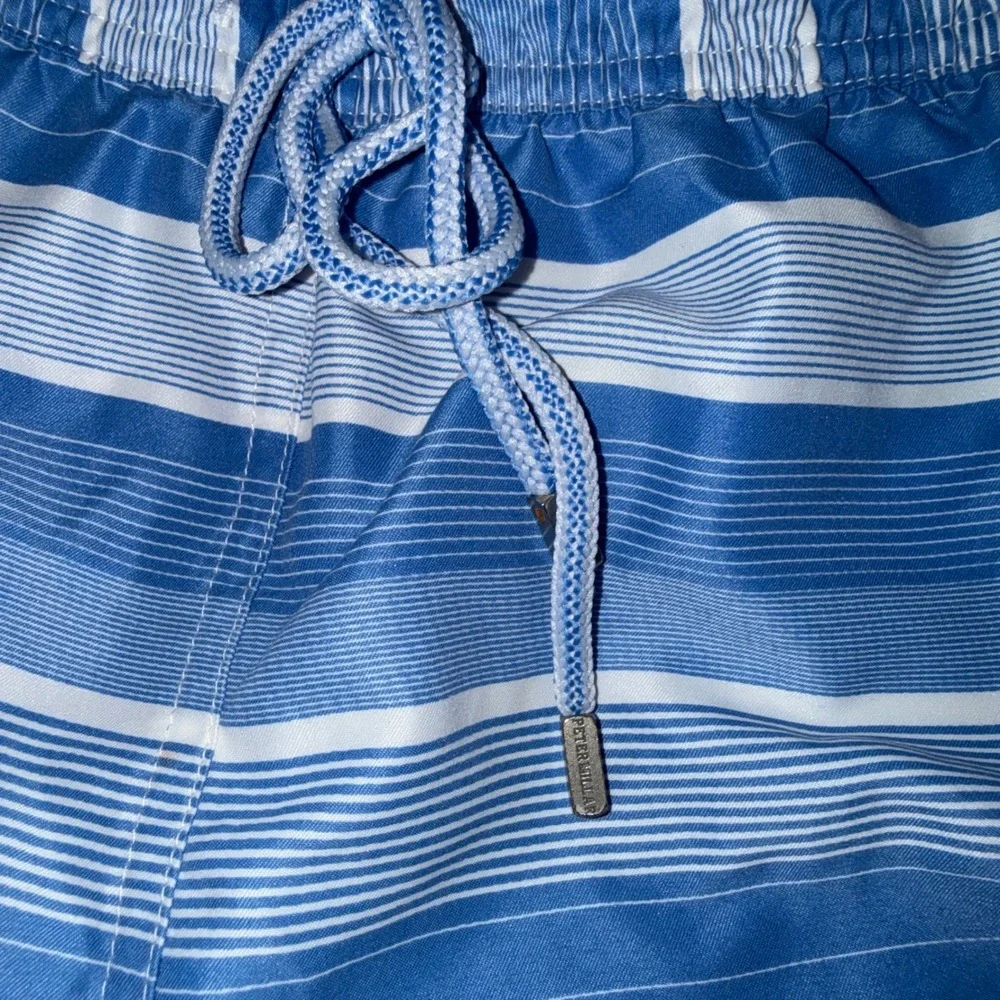 Peter Millar Swim Trunks XL Blue White Striped Mesh Lined Board Shorts